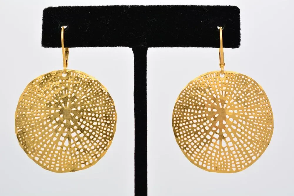 WB Vintage Dangle Earrings Gold Tone Round Filigree Antiqued Light Signed 9F